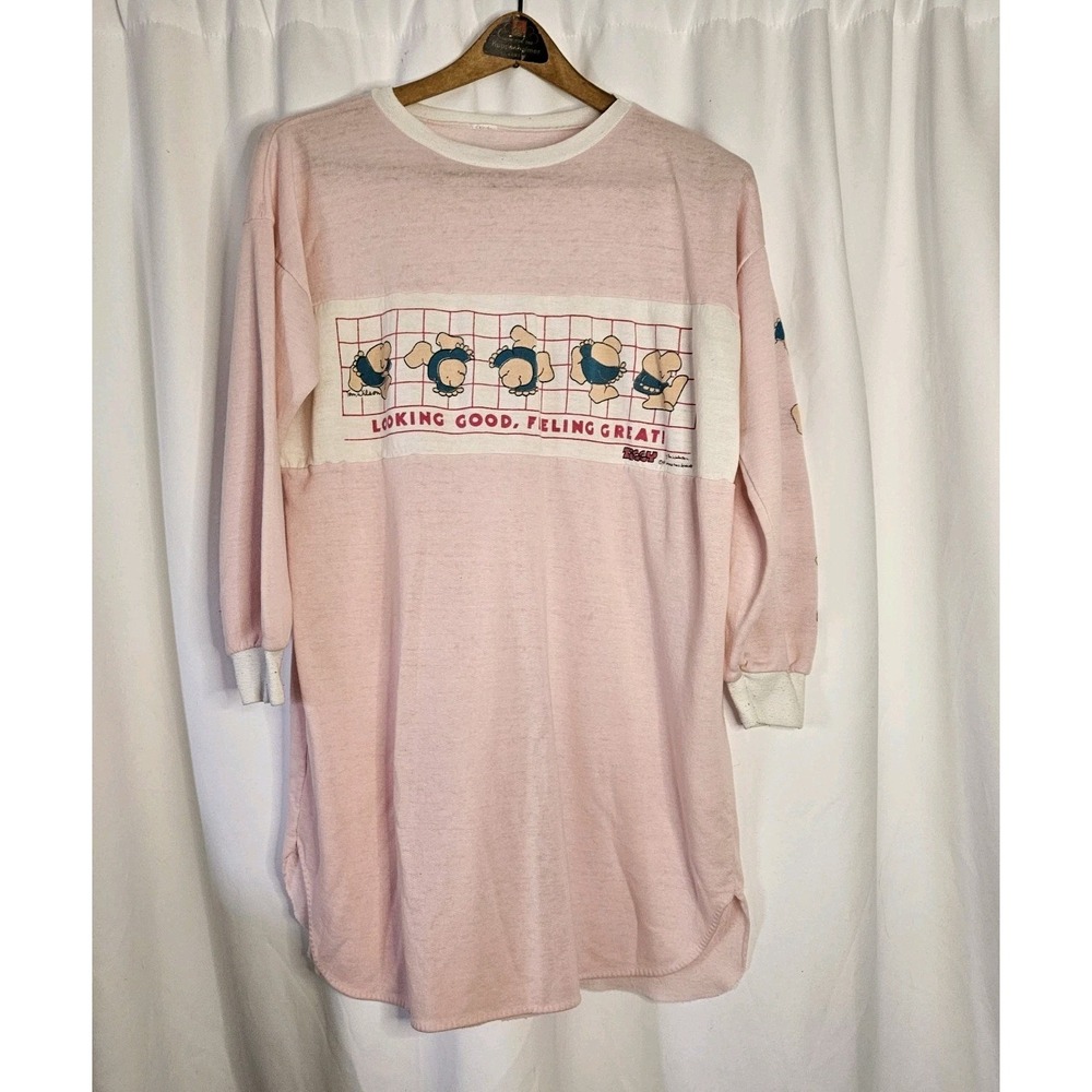 Vintage 1987 Ziggy Cartoon Size Large Pink Long‎ Sleeve Fleece Nightgown